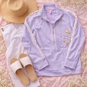 Lilly Pulitzer Skipper Popover Lavender Lace Trim Pullover Size Small